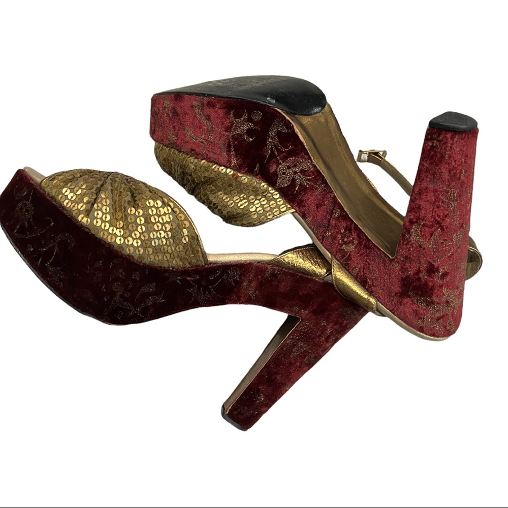 ELISA FERRARI Sequenced Platform Ankle Strap Heels Velvet Heel Detail Women’s 7